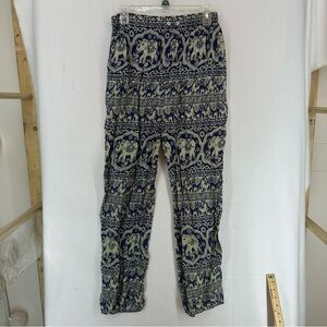 Indian Elephant Harem Boho Flowy Pants Woman’s Medium Blue